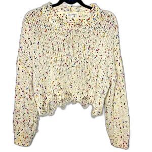 WILD HONEY Sweater Cropped Confetti Distressed Thrashed Grunge Womens S Cream